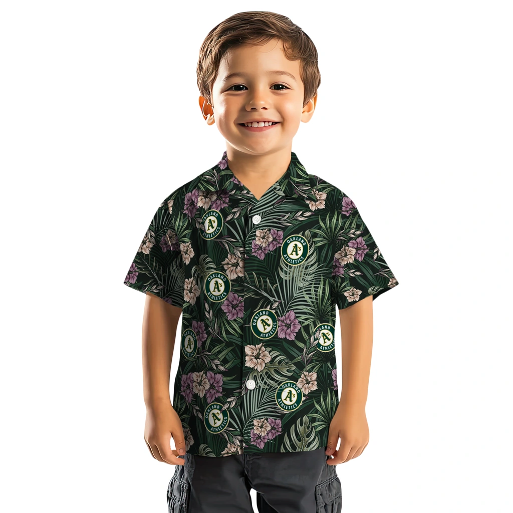 Oakland Athletics Hawaiian Shirt - Hibiscus Leaves Pattern oakland athletics hibiscus leaves pattern green hawaiian shirts top rated