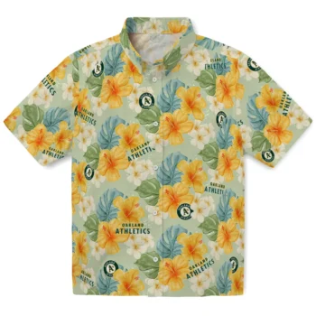 oakland athletics hibiscus mood pale lime yellow hawaiian shirts best selling