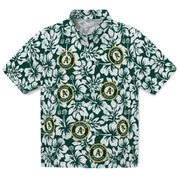oakland athletics hibiscus motif green white hawaiian shirts best selling