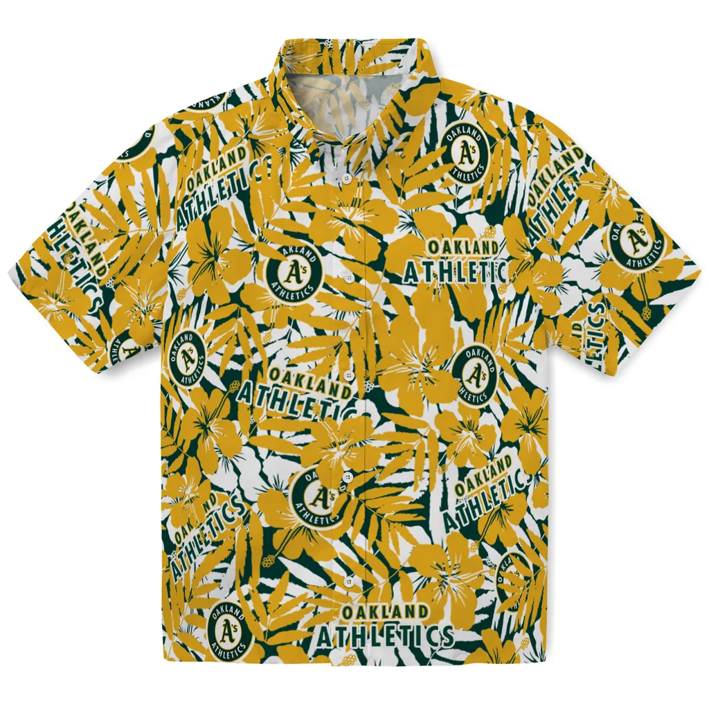 Oakland Athletics Hawaiian Shirt - Hibiscus Overlay oakland athletics hibiscus overlay hawaiian shirts best selling