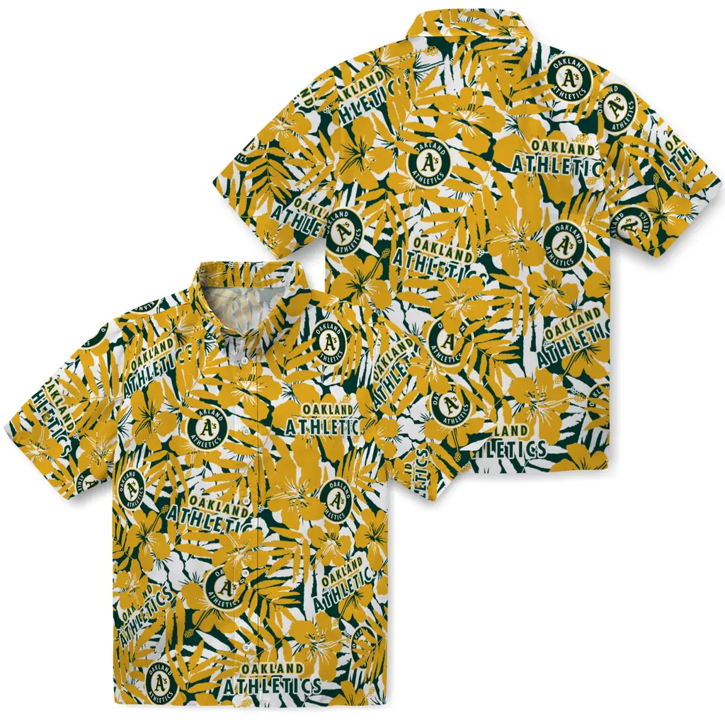 Oakland Athletics Hawaiian Shirt - Hibiscus Overlay oakland athletics hibiscus overlay hawaiian shirts high quality