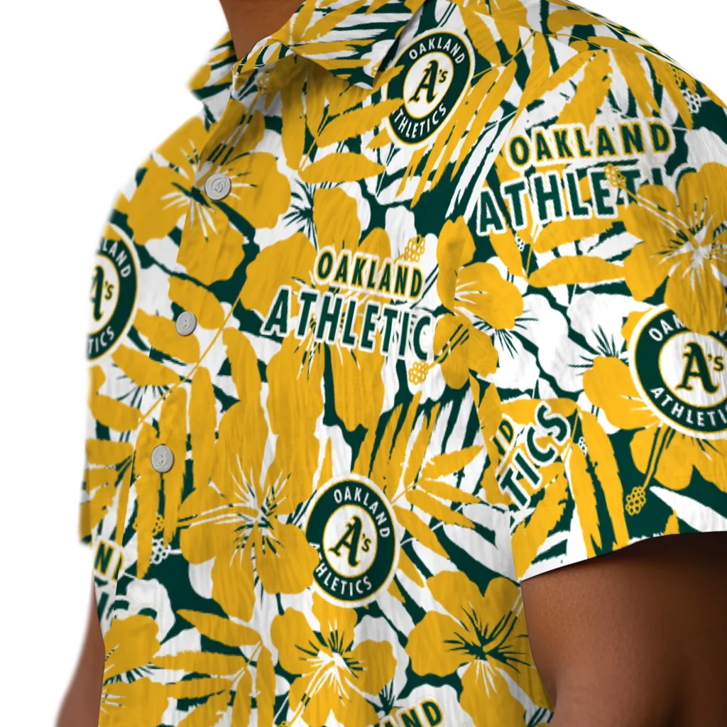 Oakland Athletics Hawaiian Shirt - Hibiscus Overlay oakland athletics hibiscus overlay hawaiian shirts trendy