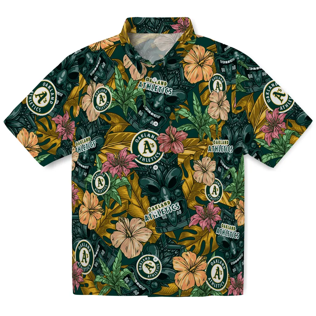 Oakland Athletics Hawaiian Shirt - Hibiscus Tiki Jungle oakland athletics tiki jungle green hawaiian shirts best selling