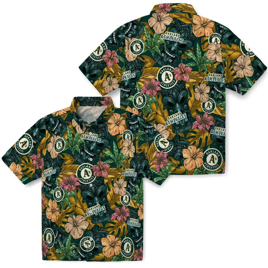 Oakland Athletics Hawaiian Shirt - Hibiscus Tiki Jungle oakland athletics tiki jungle green hawaiian shirts high quality