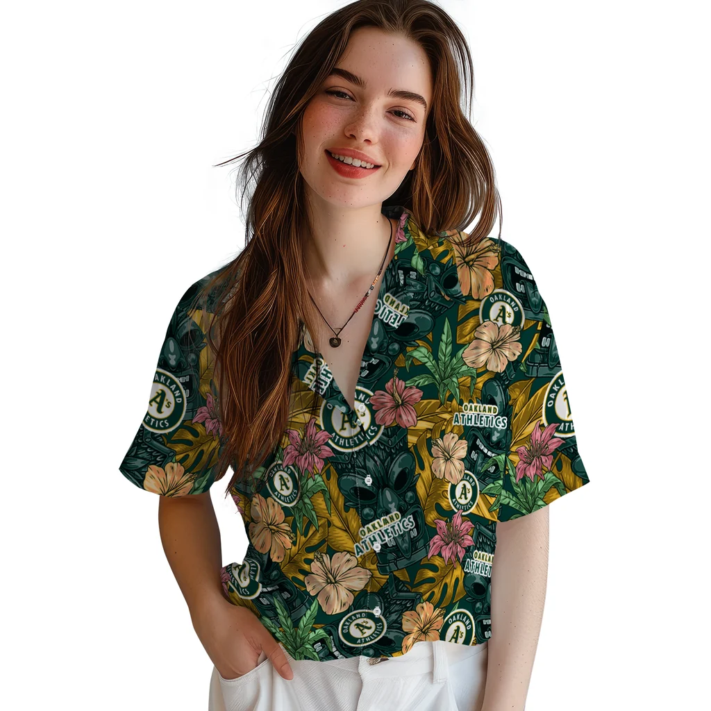 Oakland Athletics Hawaiian Shirt - Hibiscus Tiki Jungle oakland athletics tiki jungle green hawaiian shirts latest model