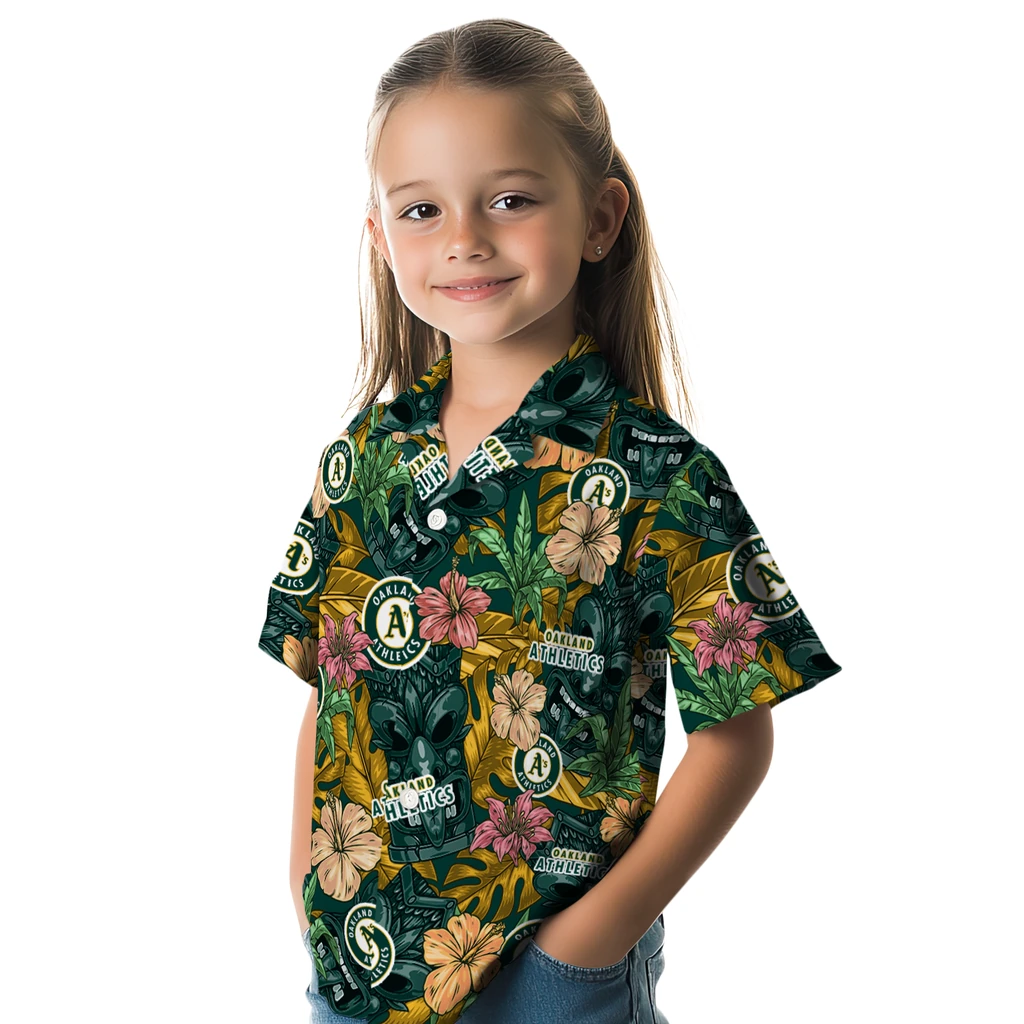 Oakland Athletics Hawaiian Shirt - Hibiscus Tiki Jungle oakland athletics tiki jungle green hawaiian shirts premium grade