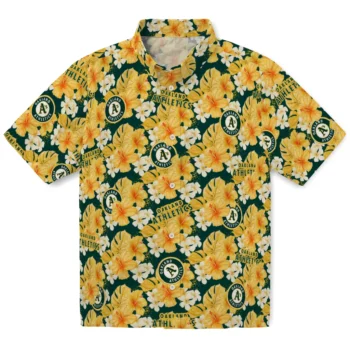 oakland athletics hibiscus tropics green yellow hawaiian shirts best selling