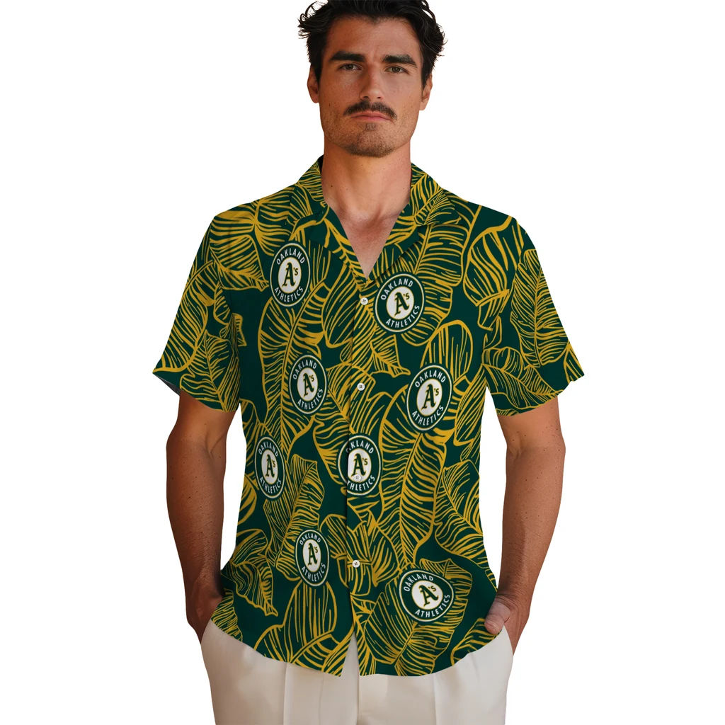 Oakland Athletics Hawaiian Shirt - Leaf Outline oakland athletics leaf outline green hawaiian shirts fashion forward