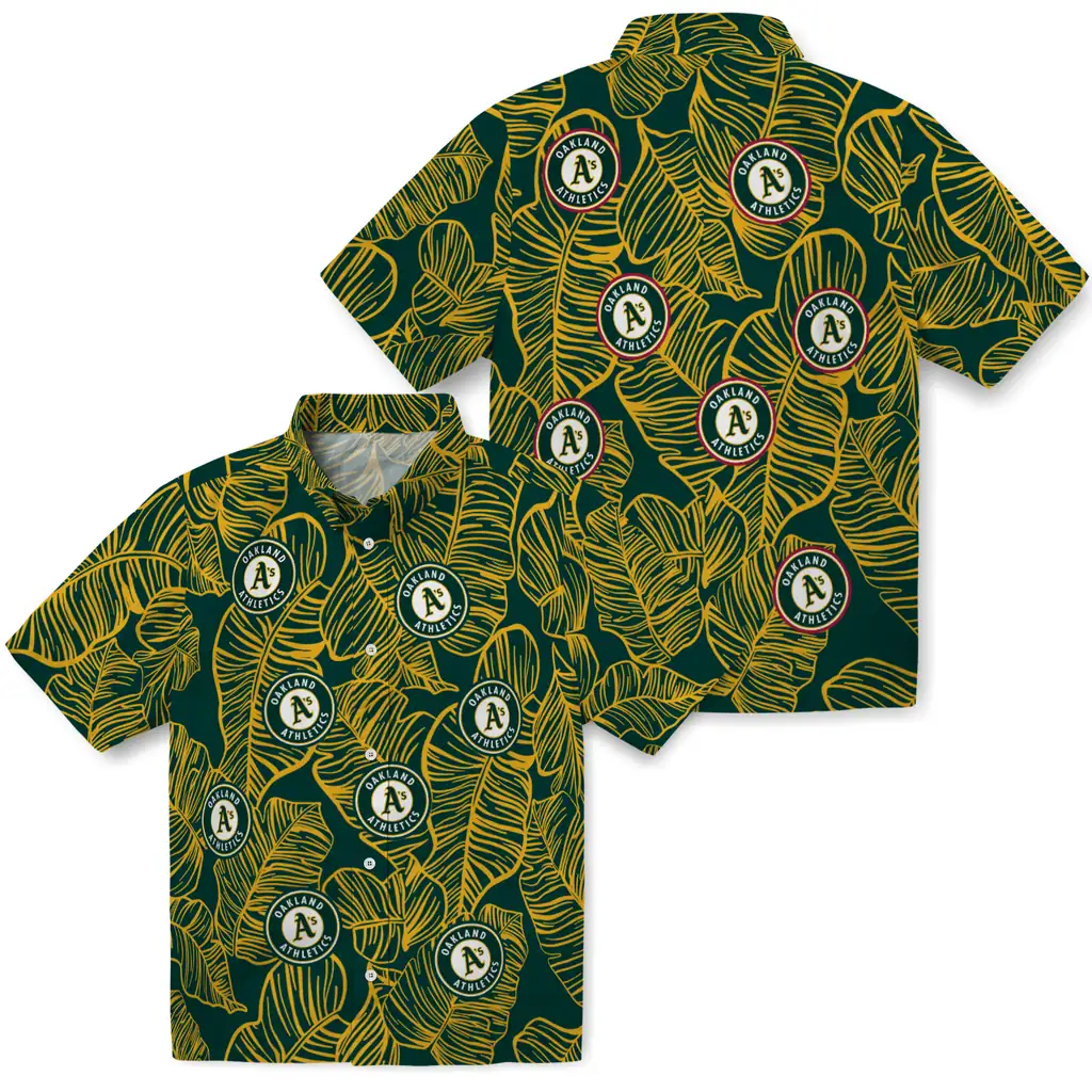 Oakland Athletics Hawaiian Shirt - Leaf Outline oakland athletics leaf outline green hawaiian shirts high quality