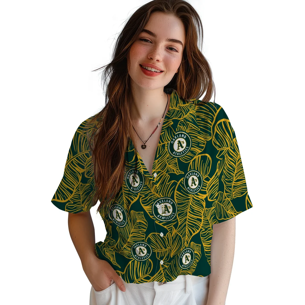 Oakland Athletics Hawaiian Shirt - Leaf Outline oakland athletics leaf outline green hawaiian shirts latest model