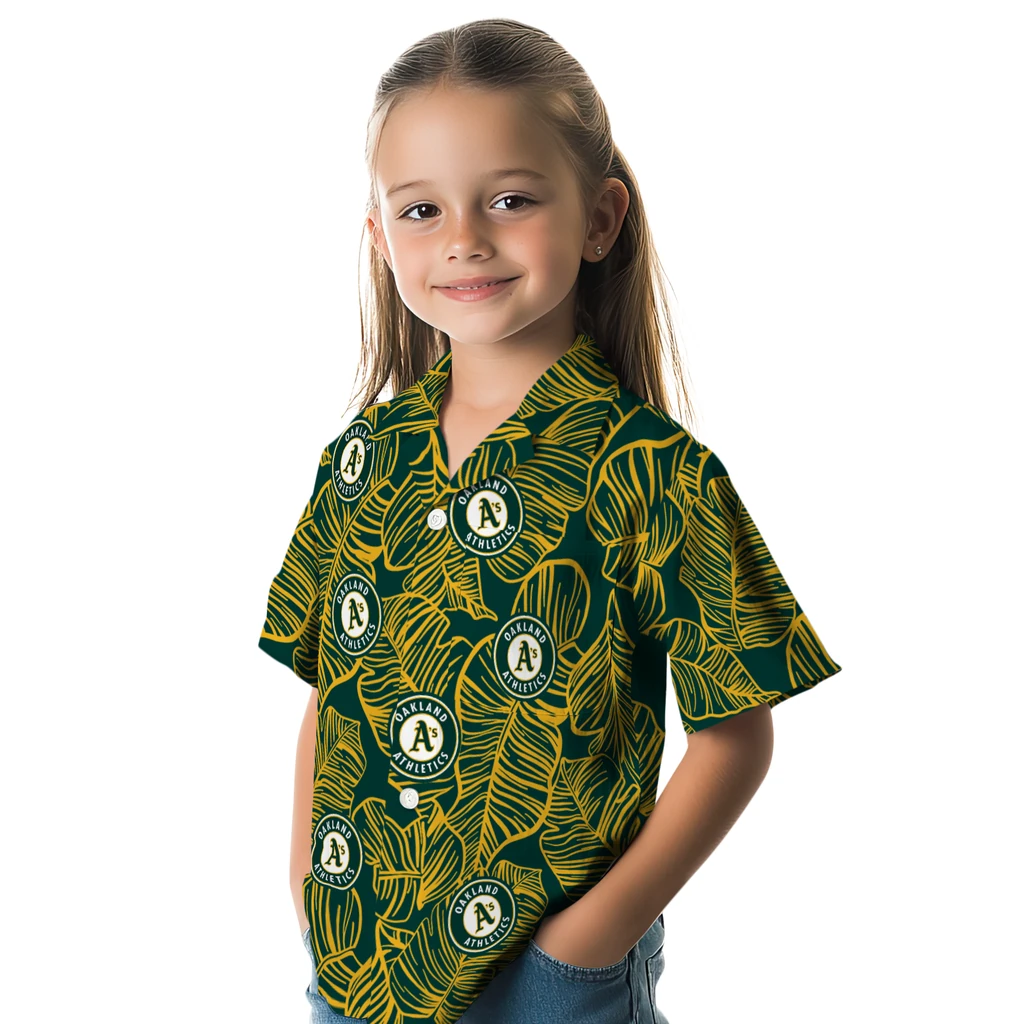 Oakland Athletics Hawaiian Shirt - Leaf Outline oakland athletics leaf outline green hawaiian shirts premium grade