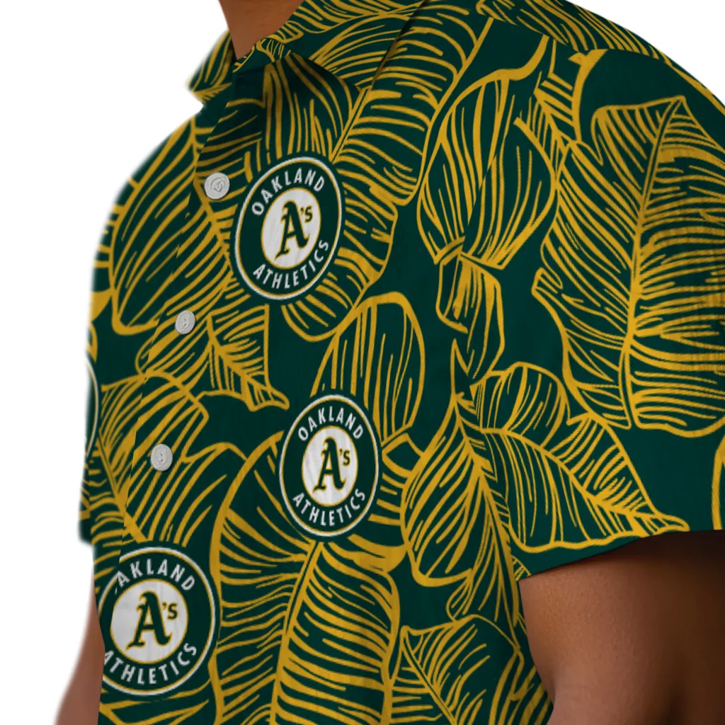 Oakland Athletics Hawaiian Shirt - Leaf Outline oakland athletics leaf outline green hawaiian shirts trendy
