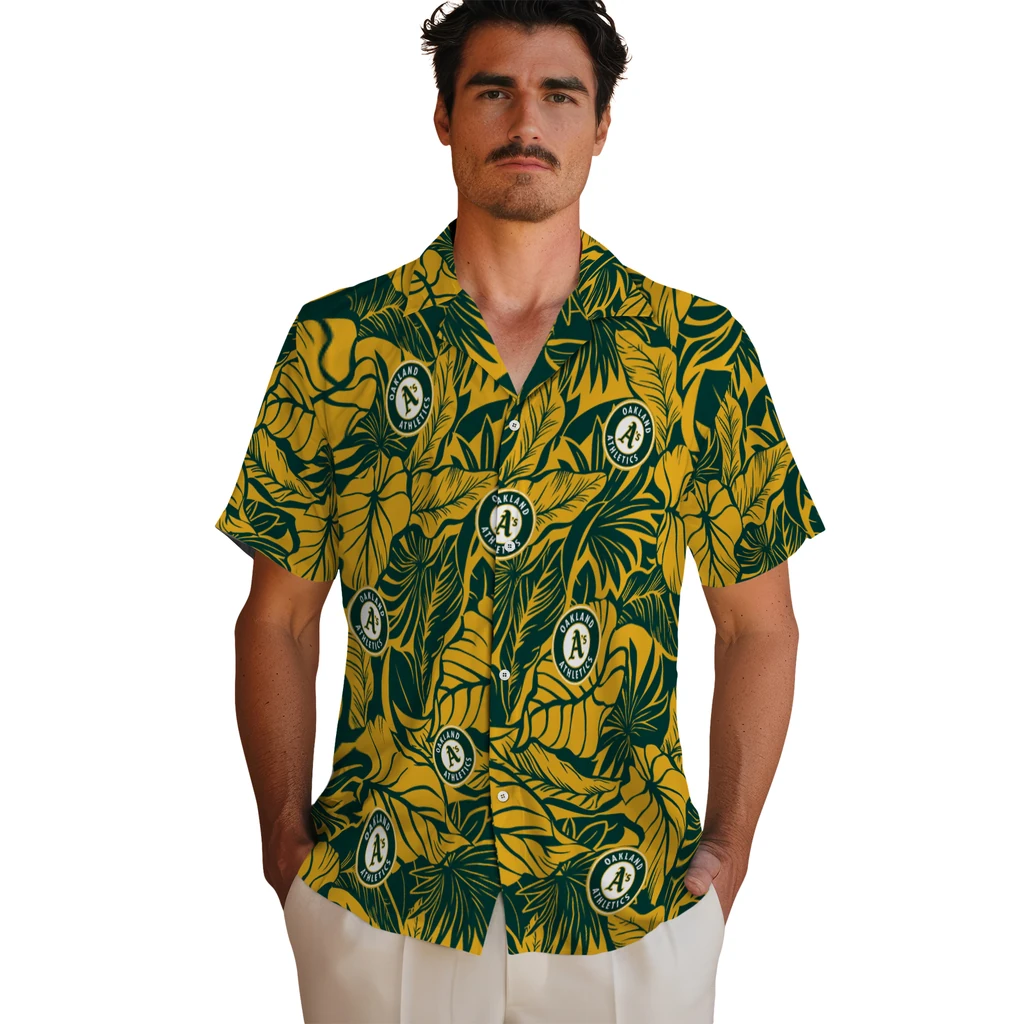 Oakland Athletics Hawaiian Shirt - Monstera Layer oakland athletics monstera layer green hawaiian shirts fashion forward