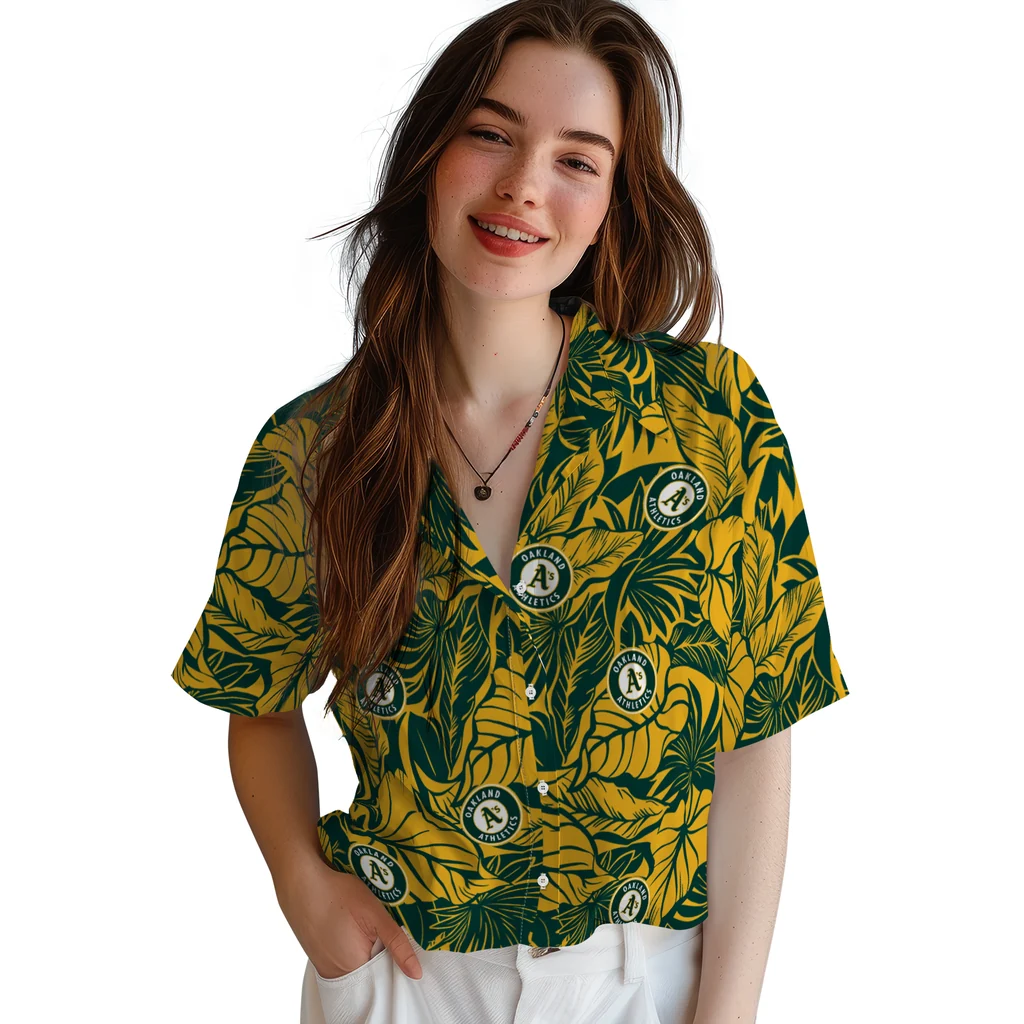 Oakland Athletics Hawaiian Shirt - Monstera Layer oakland athletics monstera layer green hawaiian shirts latest model