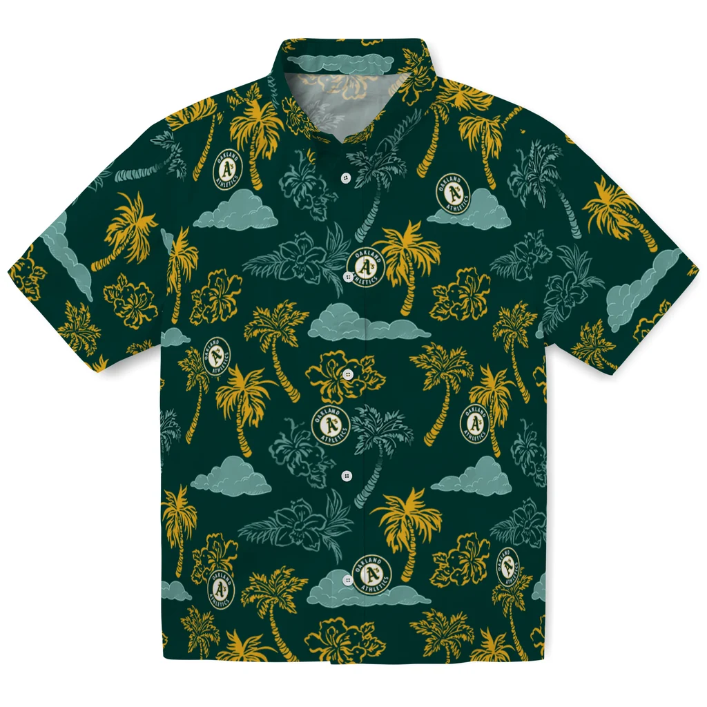Oakland Athletics Hawaiian Shirt - Palm And Clouds oakland athletics palm and clouds green hawaiian shirts best selling