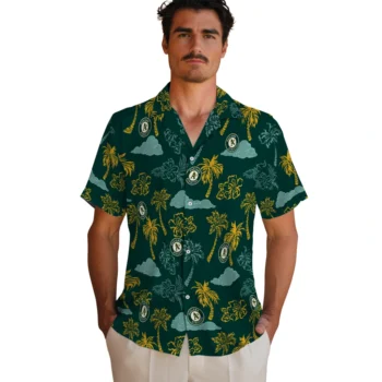 oakland athletics palm and clouds green hawaiian shirts fashion forward