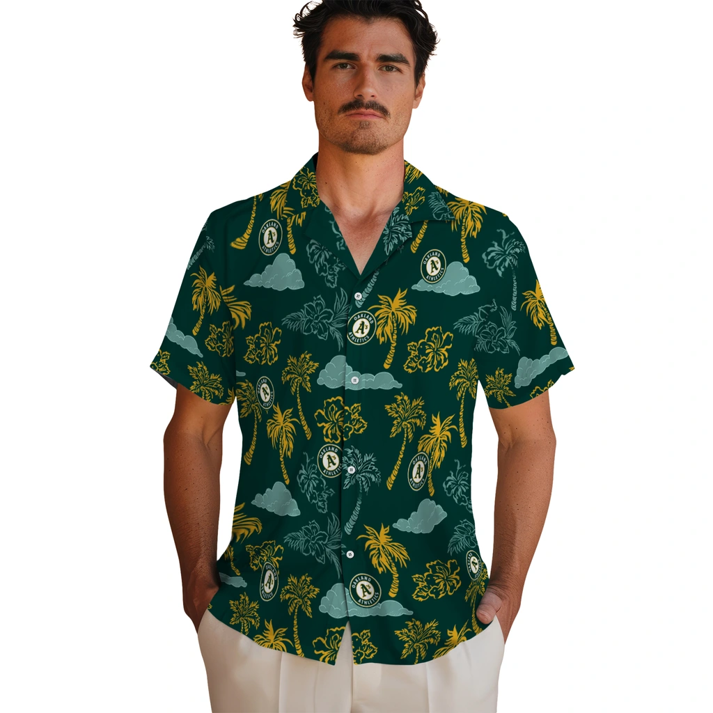Oakland Athletics Hawaiian Shirt - Palm And Clouds oakland athletics palm and clouds green hawaiian shirts fashion forward