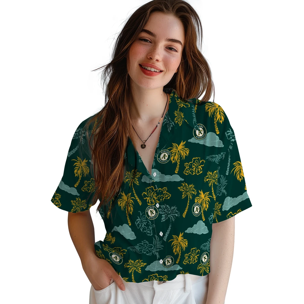 Oakland Athletics Hawaiian Shirt - Palm And Clouds oakland athletics palm and clouds green hawaiian shirts latest model