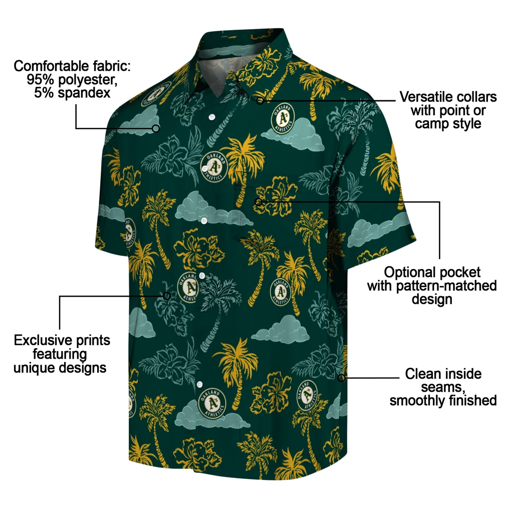 Oakland Athletics Hawaiian Shirt - Palm And Clouds oakland athletics palm and clouds green hawaiian shirts new arrival