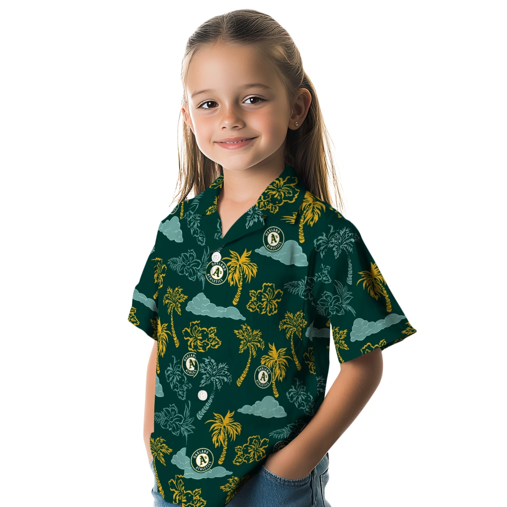 Oakland Athletics Hawaiian Shirt - Palm And Clouds oakland athletics palm and clouds green hawaiian shirts premium grade
