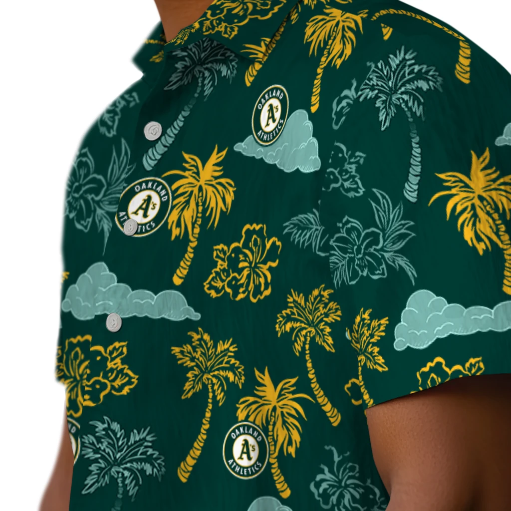 Oakland Athletics Hawaiian Shirt - Palm And Clouds oakland athletics palm and clouds green hawaiian shirts trendy