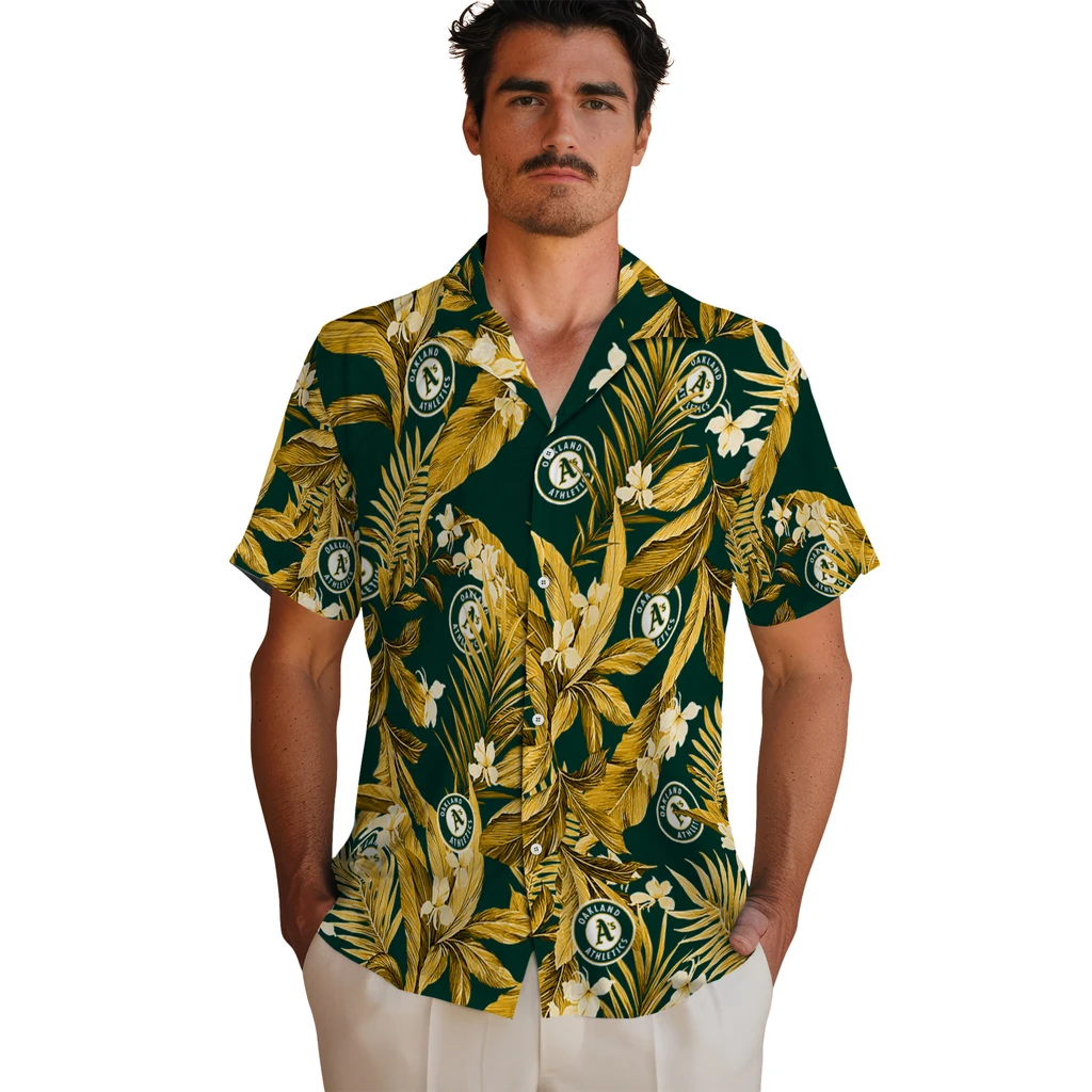 Oakland Athletics Hawaiian Shirt - Palm Leaves oakland athletics palm leaves green hawaiian shirts fashion forward