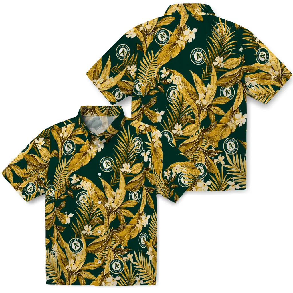 Oakland Athletics Hawaiian Shirt - Palm Leaves oakland athletics palm leaves green hawaiian shirts high quality