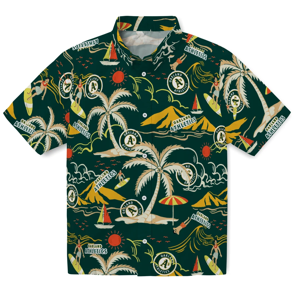 Oakland Athletics Hawaiian Shirt - Palm Tree Island oakland athletics palm tree island green hawaiian shirts best selling