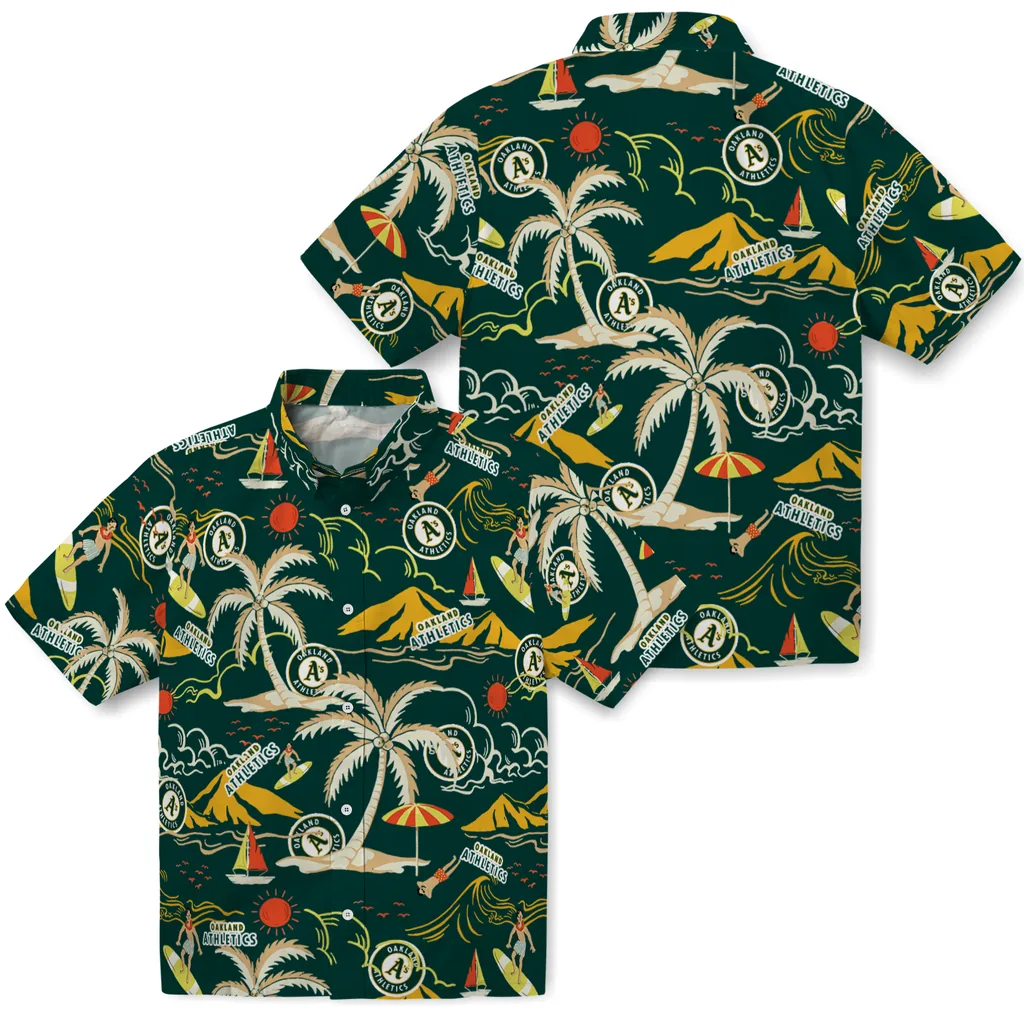 Oakland Athletics Hawaiian Shirt - Palm Tree Island oakland athletics palm tree island green hawaiian shirts high quality
