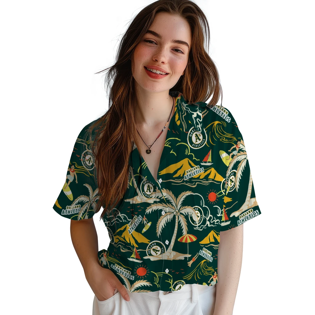 Oakland Athletics Hawaiian Shirt - Palm Tree Island oakland athletics palm tree island green hawaiian shirts latest model