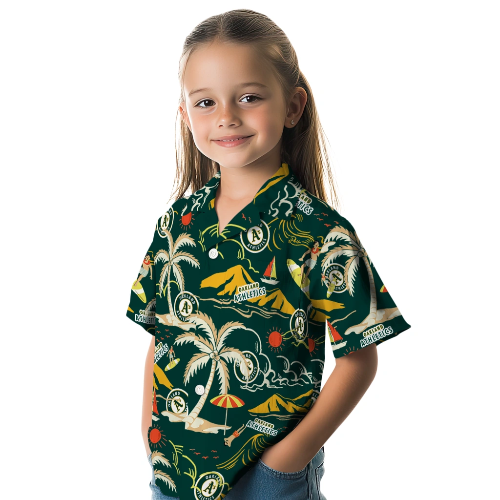 Oakland Athletics Hawaiian Shirt - Palm Tree Island oakland athletics palm tree island green hawaiian shirts premium grade