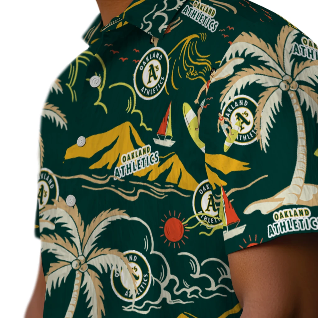Oakland Athletics Hawaiian Shirt - Palm Tree Island oakland athletics palm tree island green hawaiian shirts trendy