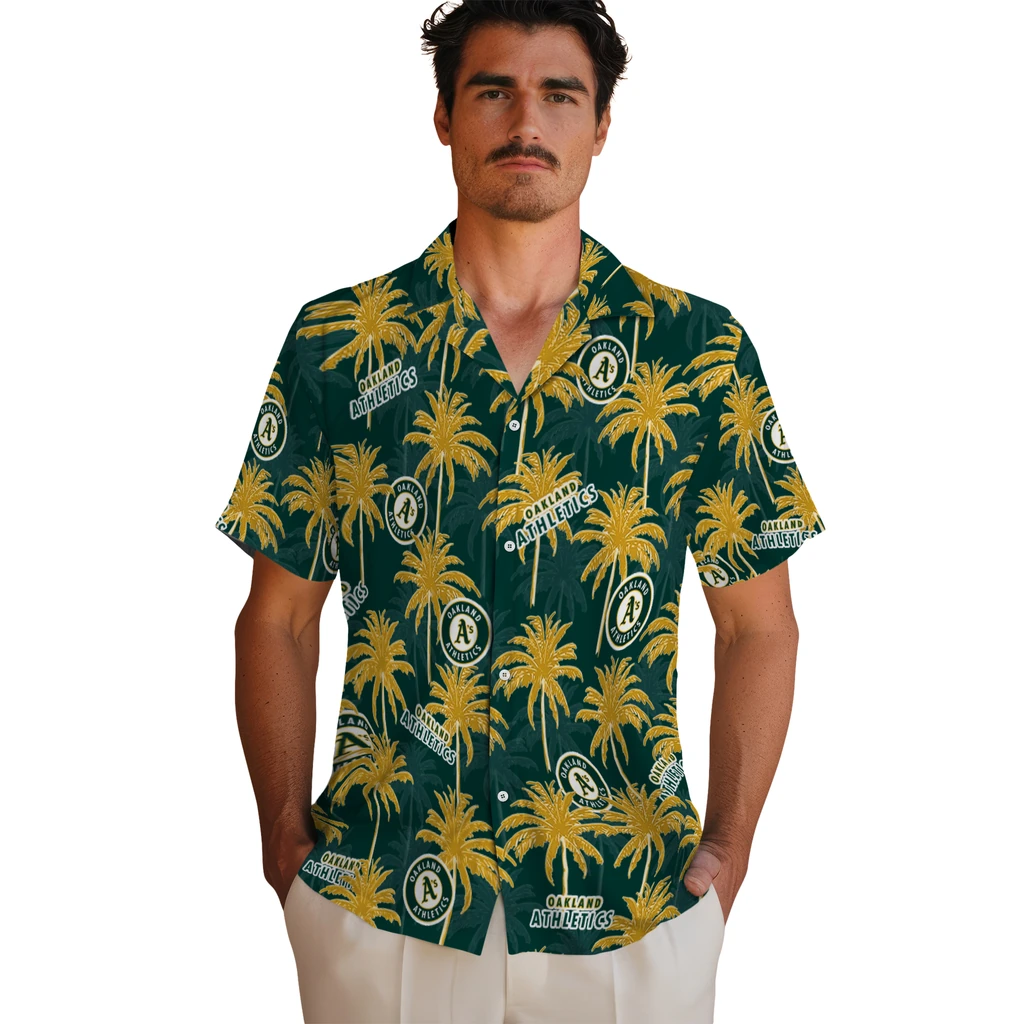 Oakland Athletics Hawaiian Shirt - Palm Tree Motif oakland athletics palm grove green hawaiian shirts fashion forward
