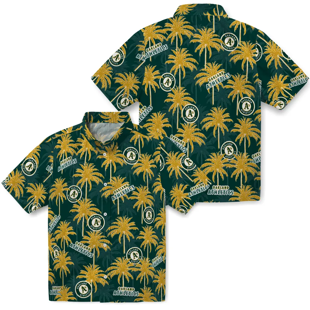 Oakland Athletics Hawaiian Shirt - Palm Tree Motif oakland athletics palm grove green hawaiian shirts high quality