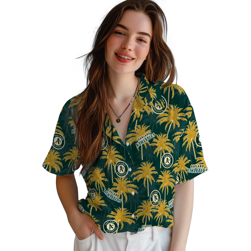 Oakland Athletics Hawaiian Shirt - Palm Tree Motif oakland athletics palm grove green hawaiian shirts latest model