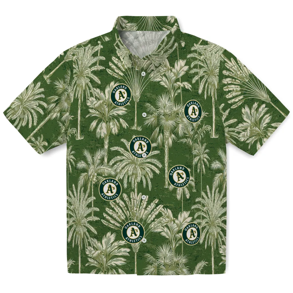 Oakland Athletics Hawaiian Shirt - Vintage Palm Tree oakland athletics palm shadows green hawaiian shirts best selling