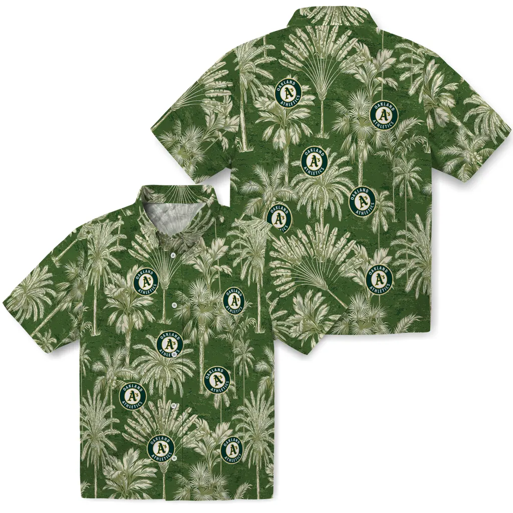 Oakland Athletics Hawaiian Shirt - Vintage Palm Tree oakland athletics palm shadows green hawaiian shirts high quality