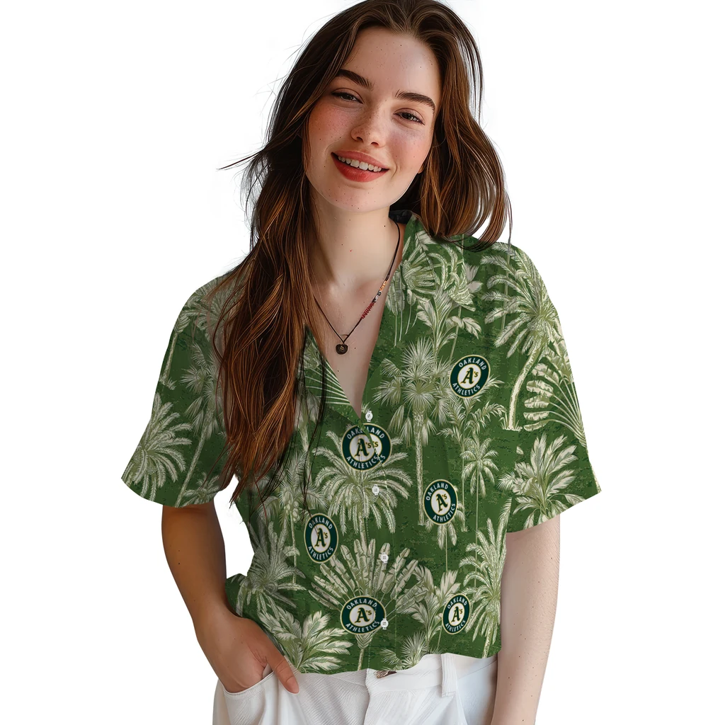 Oakland Athletics Hawaiian Shirt - Vintage Palm Tree oakland athletics palm shadows green hawaiian shirts latest model