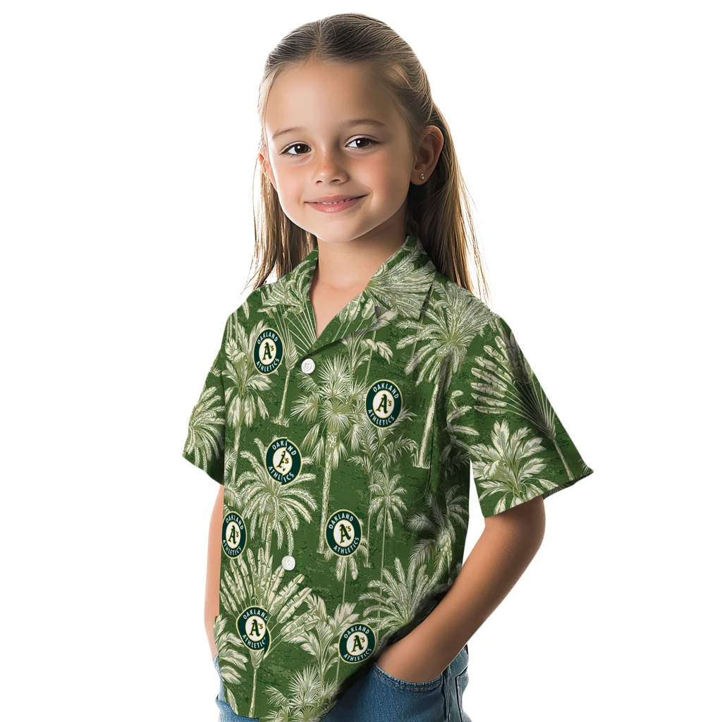 Oakland Athletics Hawaiian Shirt - Vintage Palm Tree oakland athletics palm shadows green hawaiian shirts premium grade