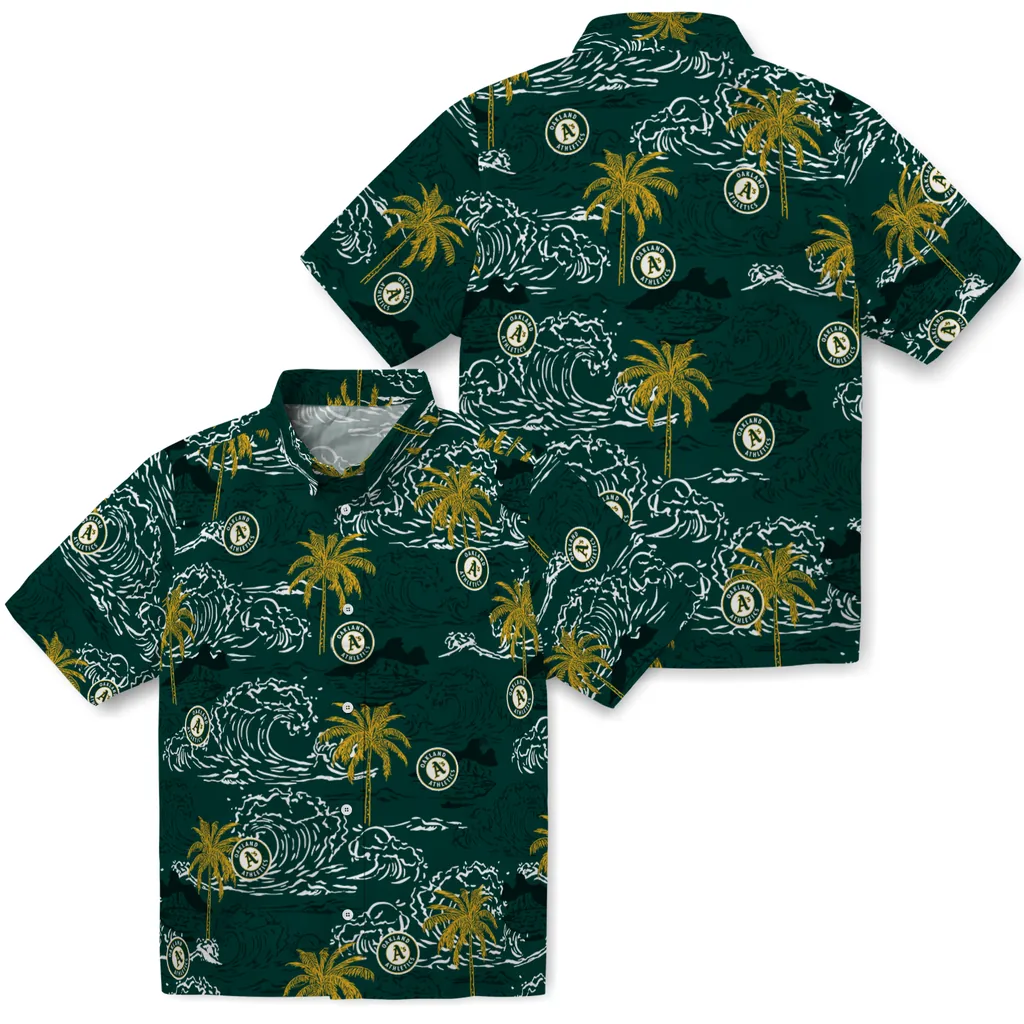 Oakland Athletics Hawaiian Shirt - Wave Palm oakland athletics wave palm green hawaiian shirts high quality