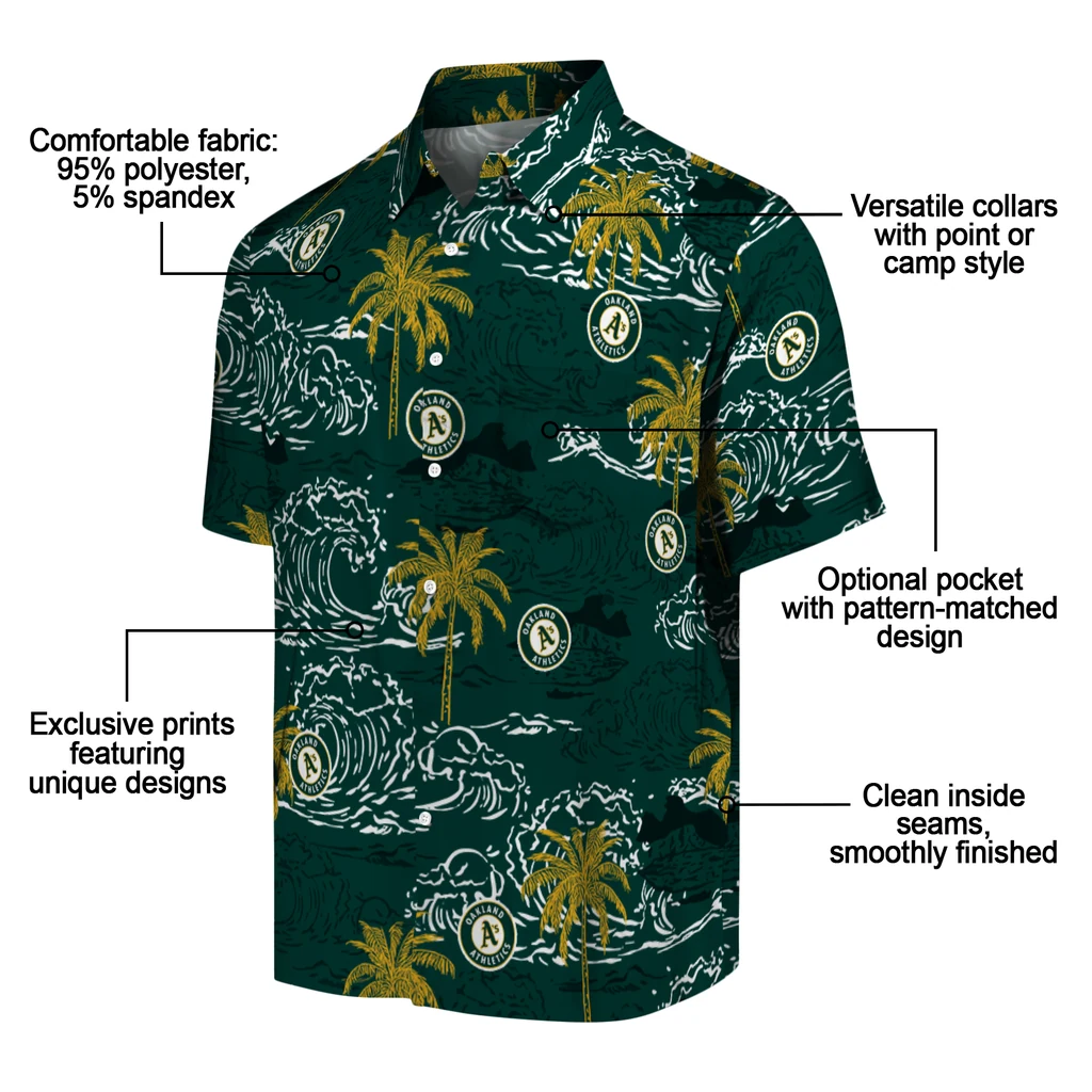 Oakland Athletics Hawaiian Shirt - Wave Palm oakland athletics wave palm green hawaiian shirts new arrival