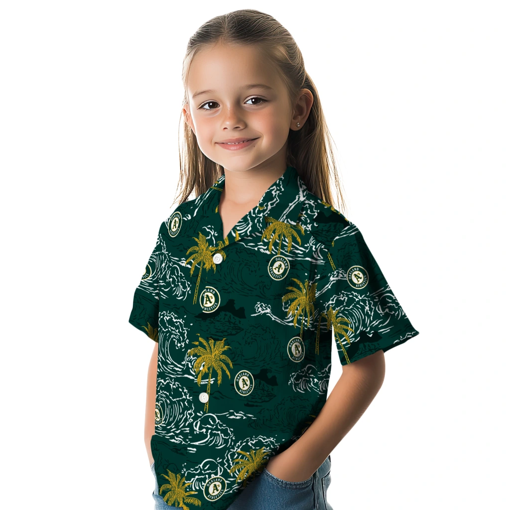 Oakland Athletics Hawaiian Shirt - Wave Palm oakland athletics wave palm green hawaiian shirts premium grade