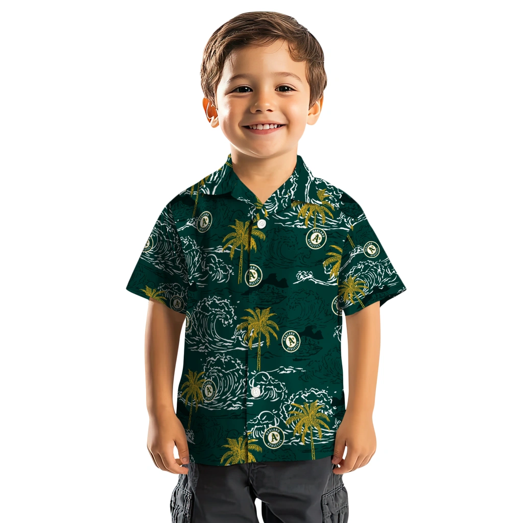 Oakland Athletics Hawaiian Shirt - Wave Palm oakland athletics wave palm green hawaiian shirts top rated