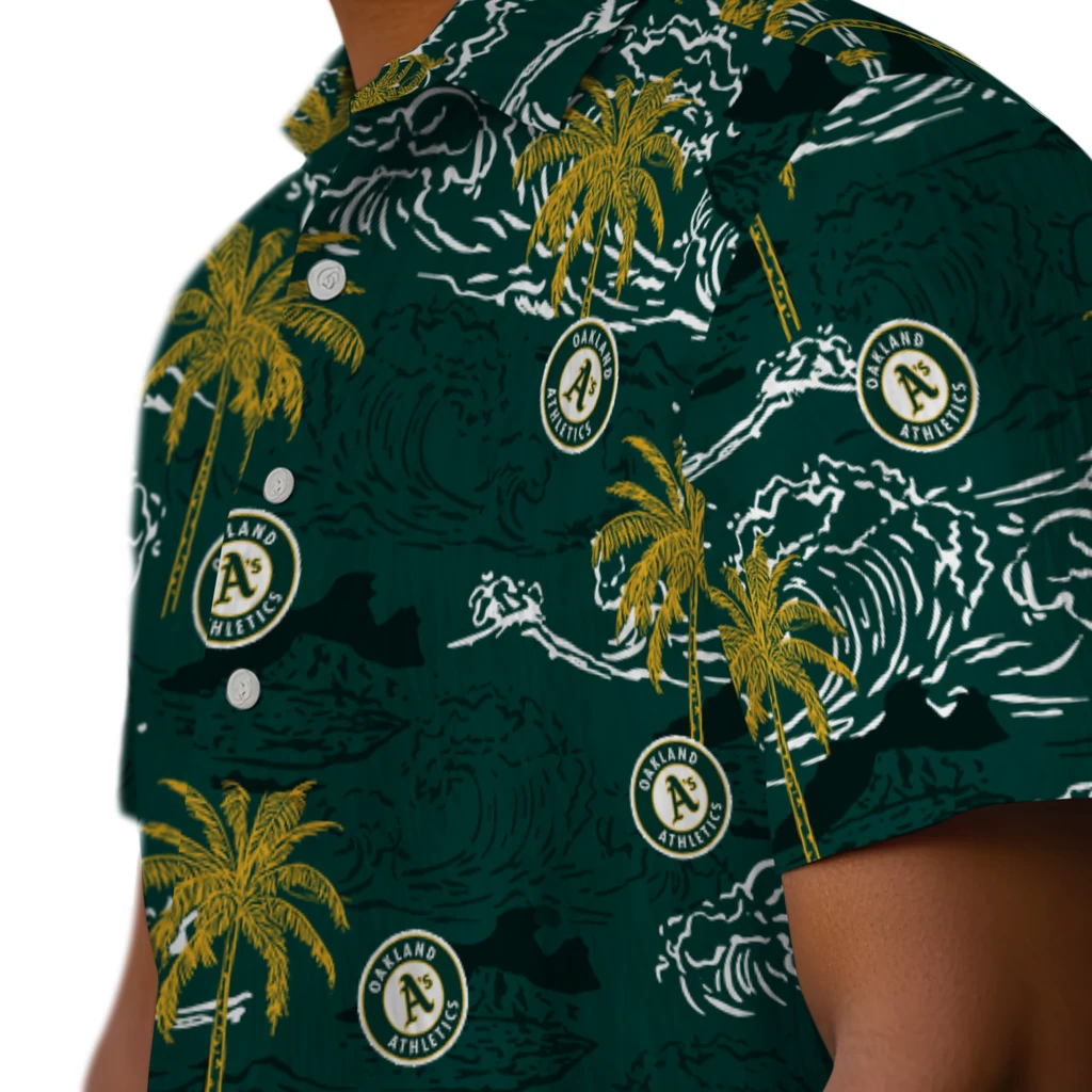 Oakland Athletics Hawaiian Shirt - Wave Palm oakland athletics wave palm green hawaiian shirts trendy
