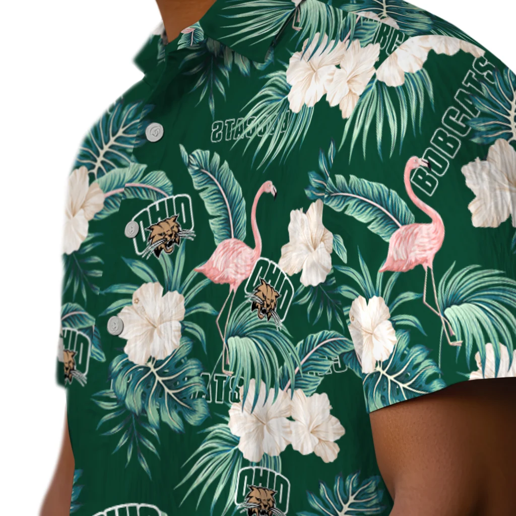 Ohio Bobcats Hawaiian Shirt - Flamingo and Hibiscus ohio bobcats flamingo palms green hawaiian shirts trendy