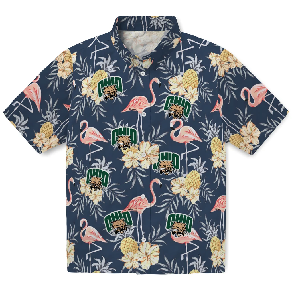 Ohio Bobcats Hawaiian Shirt - Flamingo Hibiscus ohio bobcats flamingo hibiscus navy hawaiian shirts best selling