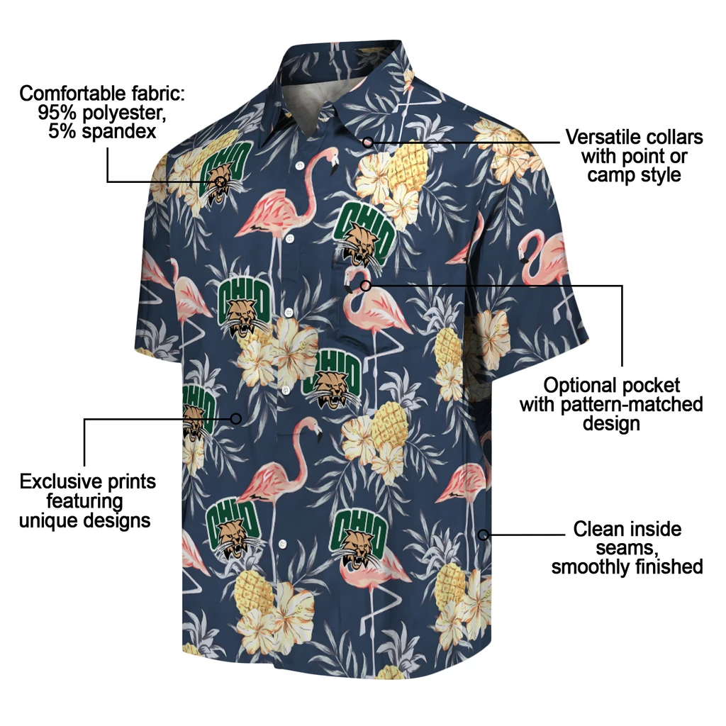 Ohio Bobcats Hawaiian Shirt - Flamingo Hibiscus ohio bobcats flamingo hibiscus navy hawaiian shirts new arrival