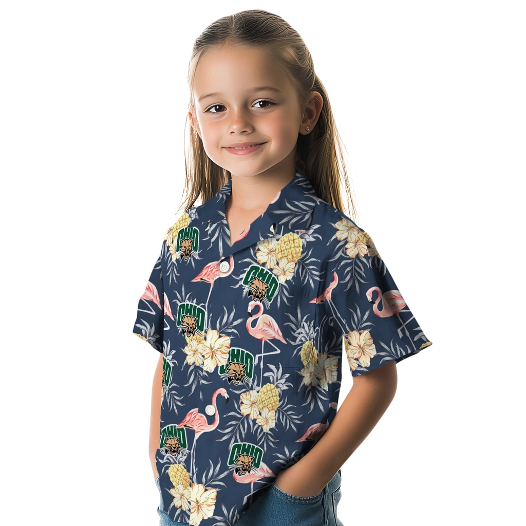 Ohio Bobcats Hawaiian Shirt - Flamingo Hibiscus ohio bobcats flamingo hibiscus navy hawaiian shirts premium grade