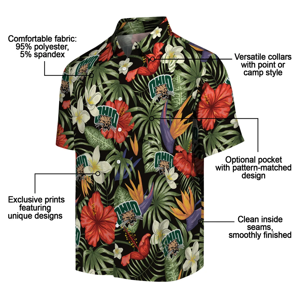 Ohio Bobcats Hawaiian Shirt - Hawaii Floral Hibiscus ohio bobcats hibiscus bird hawaiian shirts new arrival