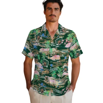 ohio bobcats flamingo retreat green hawaiian shirts fashion forward